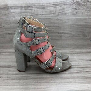 Sam Edelman Sandals Womens 9.5 Gray Suede Studded Gladiator Heeled Zip Buckle